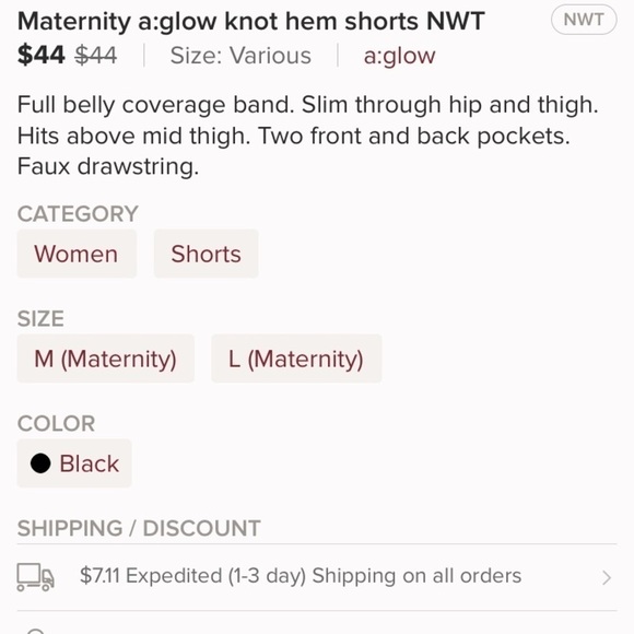 Maternity a:glow knot hem shorts NWT - Picture 3 of 3